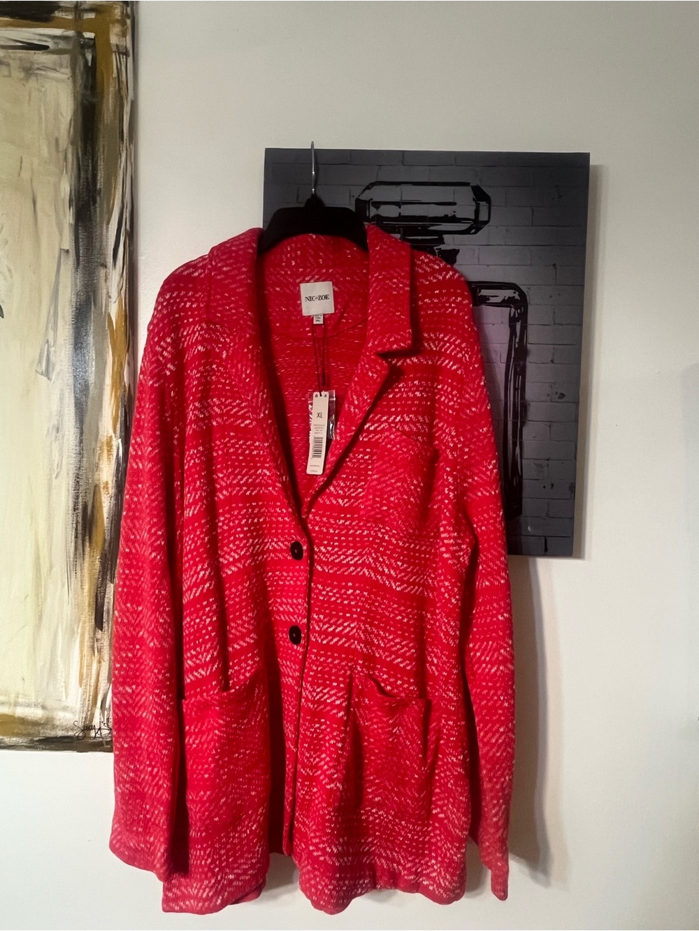 NIC+ZOE Bright Red Knit Blazer Cardigan